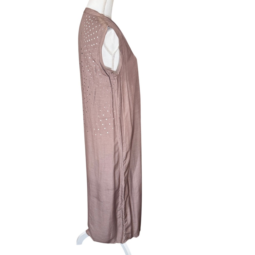 Matta Women's Brown Cotton Silk Eyelet Back Sleeveless Maxi Shift Dress Large - Picture 9 of 12